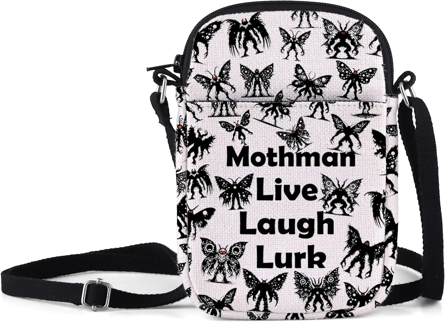 MNIGIU Mothman Cryptid Crossbody Bag Mothman Lover Gift Mothman Live Laugh Lurk Shoulder Bag Cryptozoologist Gift