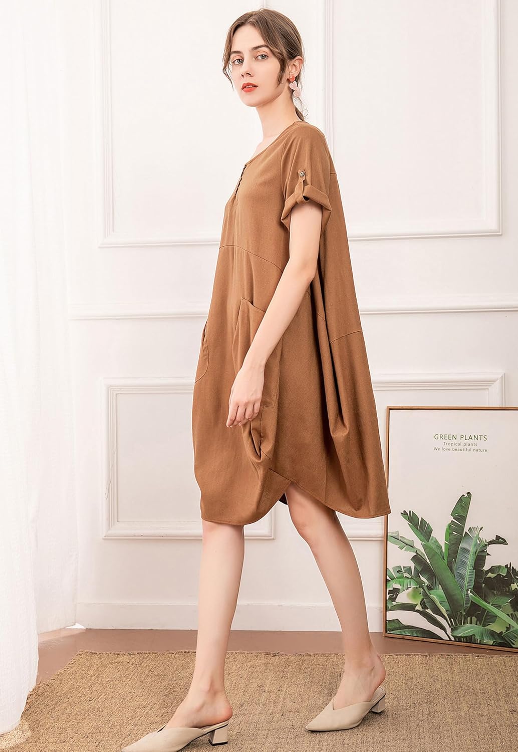 Minibee Women's Ruffle Oversize Casual Midi Dresses with Pockets - Image 3