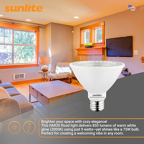 Miniatura 5 de Sunlite Bombilla LED PAR30S, 10 W (equivalente a 75 W), regulable, blanco cálido de 3000 K, 750 lúmenes, base media (E26), uso en interiores,
