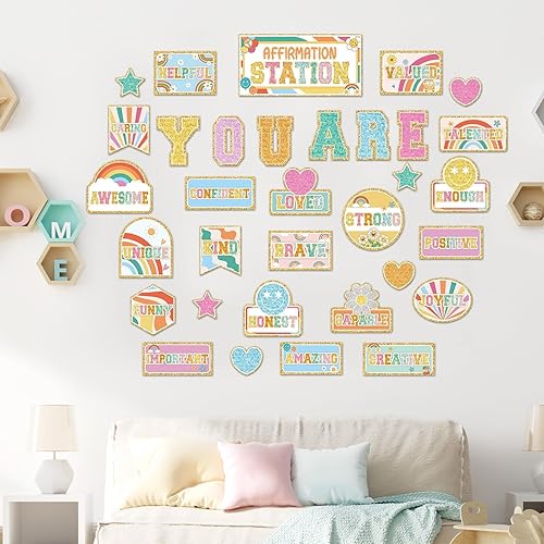 Miniatura 5 de Hippie Retro Groovy Affirmation Station - Juego de tablones de anuncios motivacionales bohemios, hippie, decoración de aula, afirmaciones positivas,