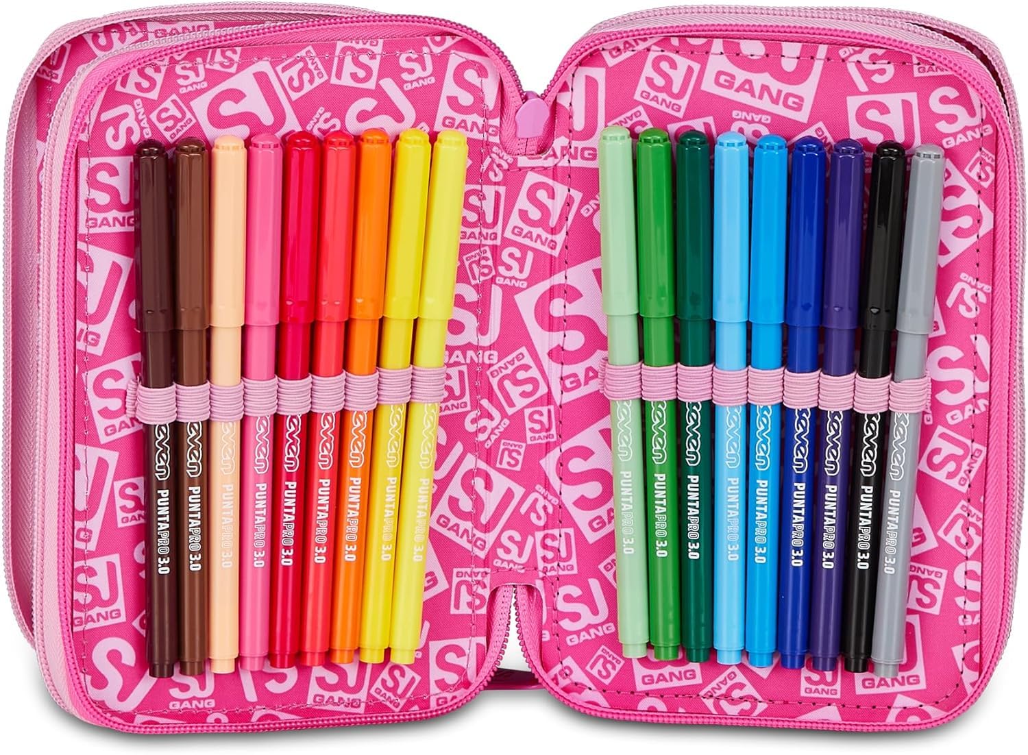 Set Scuola 2 Pezzi Per Seven Sj Heart Buddy Fan Zaino Scuola Elementare Bambina + Astuccio 3 Scomparti Completo (45 Accessori) - School Pack Bambini