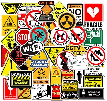 50 pcs Funny Warning Sign Stickers Cool Stickers Cartoon Aesthetic Fashion Minimalist Abstract Waterproof Stickers for Laptop Water Bottle,Sign Stickers Decoration Supplies