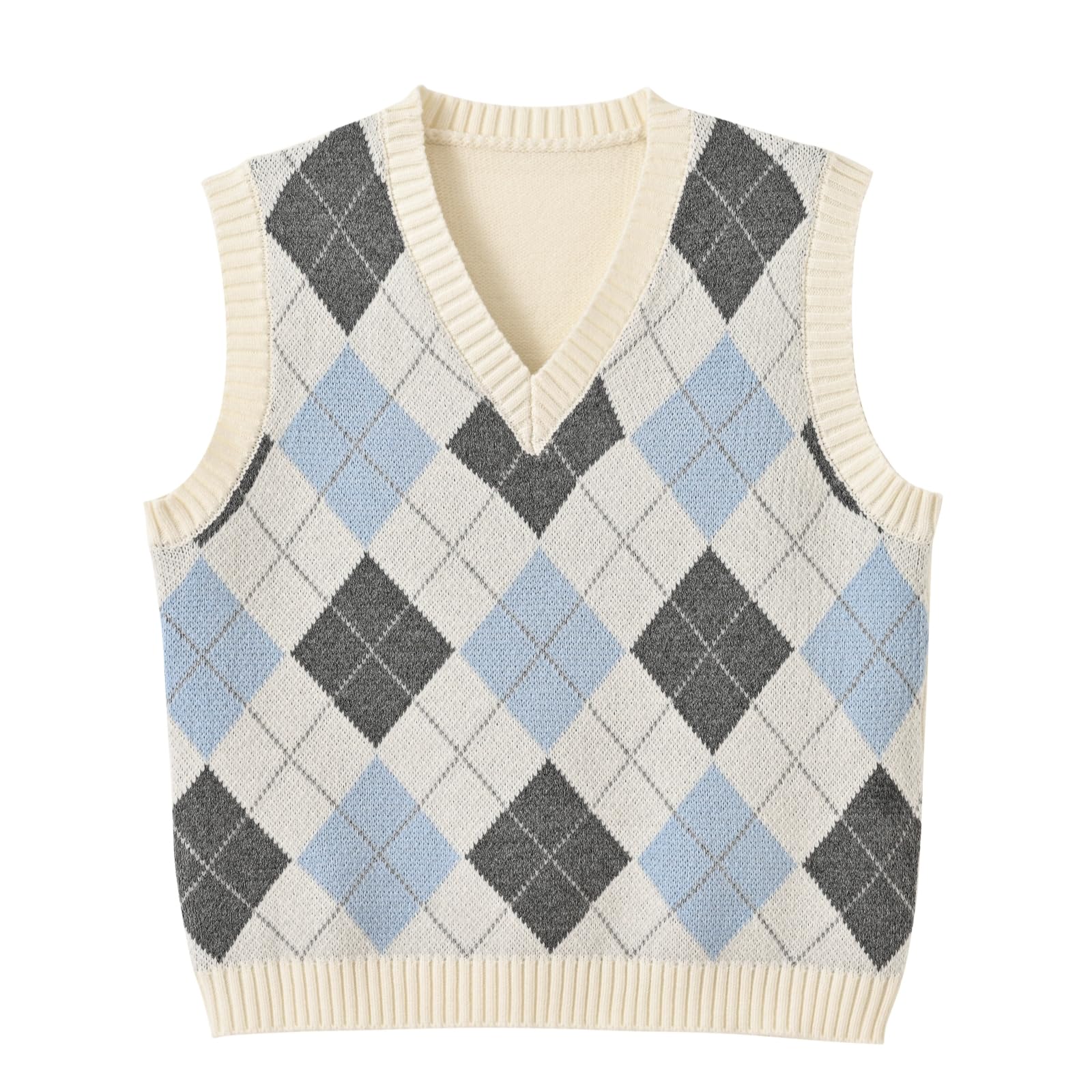 Women's Sweater Vest,Y2K Sleeveless Pattern Preppy Style Knitted Crop Tank Top for Girl