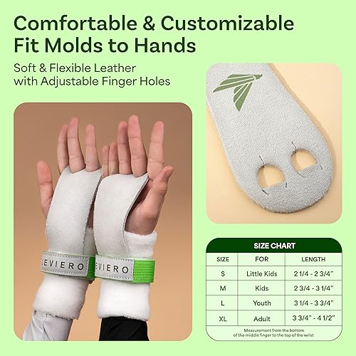 Miniatura 10 de Palmies - Agarres de gimnasia para gimnasia, agarres multiusos de cuero suave con agujeros ajustables para los dedos, levantamiento de pesas, pesas