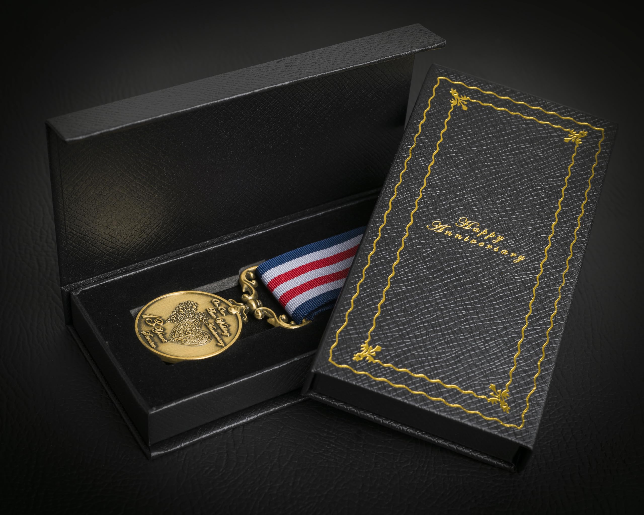 The Commemorative Coin Company Gold Our 13Th Lace Wedding Anniversary Long Service/Bravery Medal. Gift Box. For Partner/Husband/Wife 13 Years Of Marriage