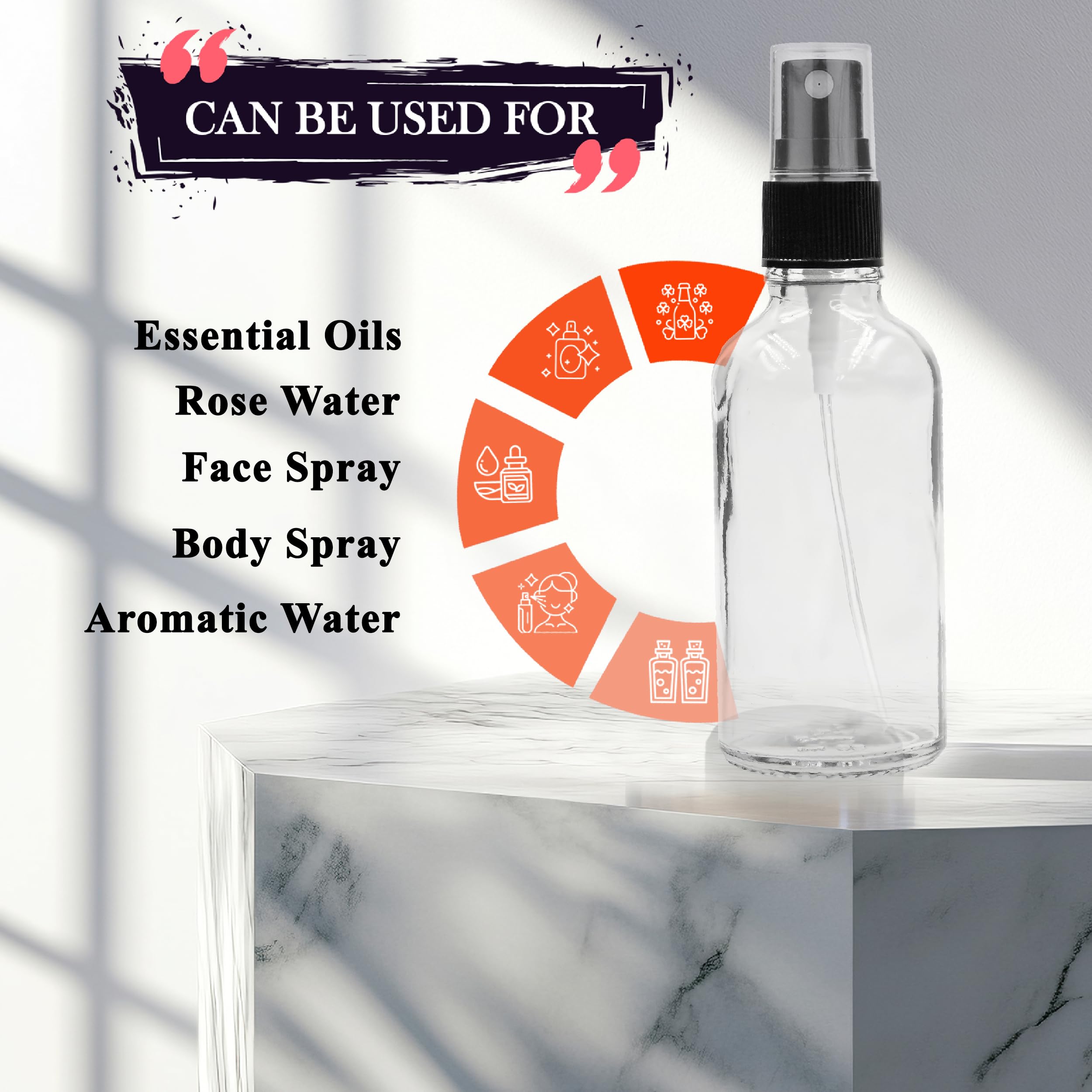 Happy Packaging 50ML Clear Round Empty Glass Botlle With Black Mist Spray and Over Cap| Refillable | Leak Proof For Essential Oils | Reusalble | DIY Perfumes | DIY serums Pack of 3 - Image 4 thumbnail