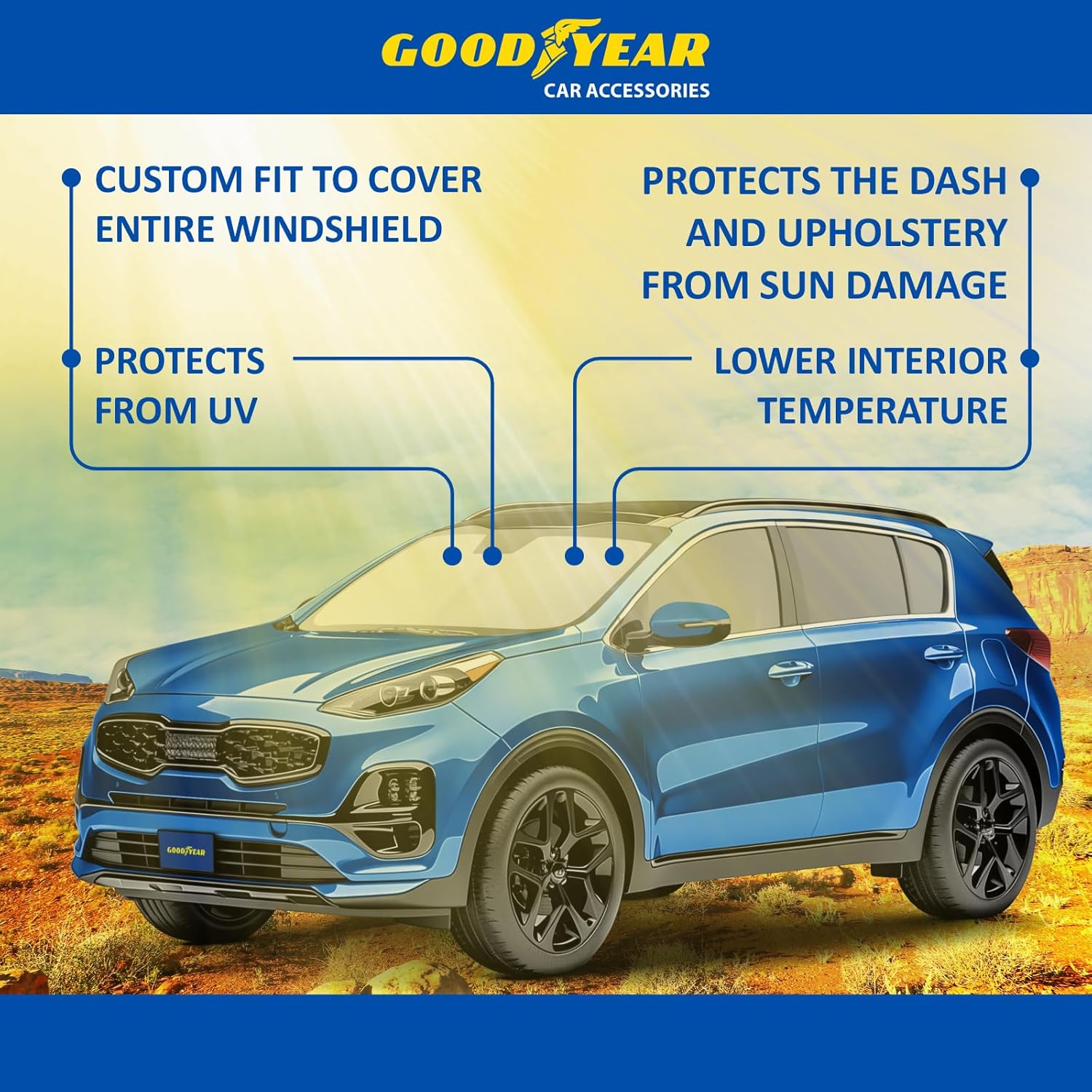 Goodyear Foldable Windshield Sunshade for Kia Sportage 2017-2022, Car Accessories, Sunshade Cover, Sun Shade Car Windshield, Window Sun Blocker - GY008262
