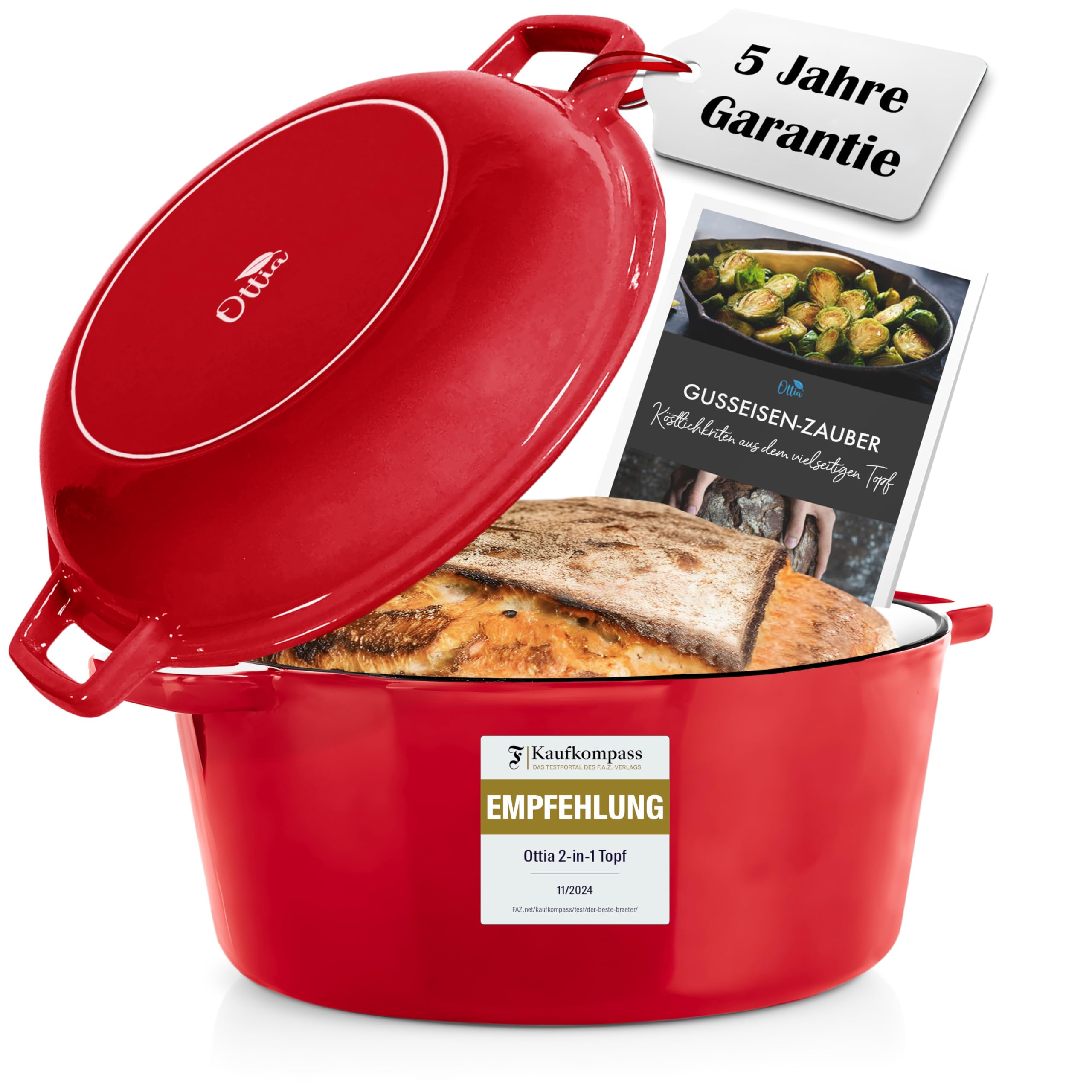 Casseruola In Ghisa Smaltata OTTIA 22cm - 3 Litri, Con Coperchio, Per Induzione, Garanzia