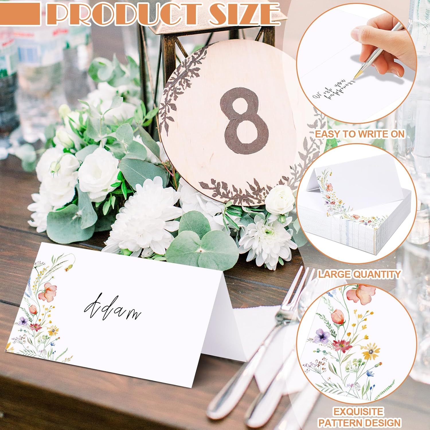 Sinload 120 Pcs Wildflower Place Cards Tented Blank Table Name, Bright