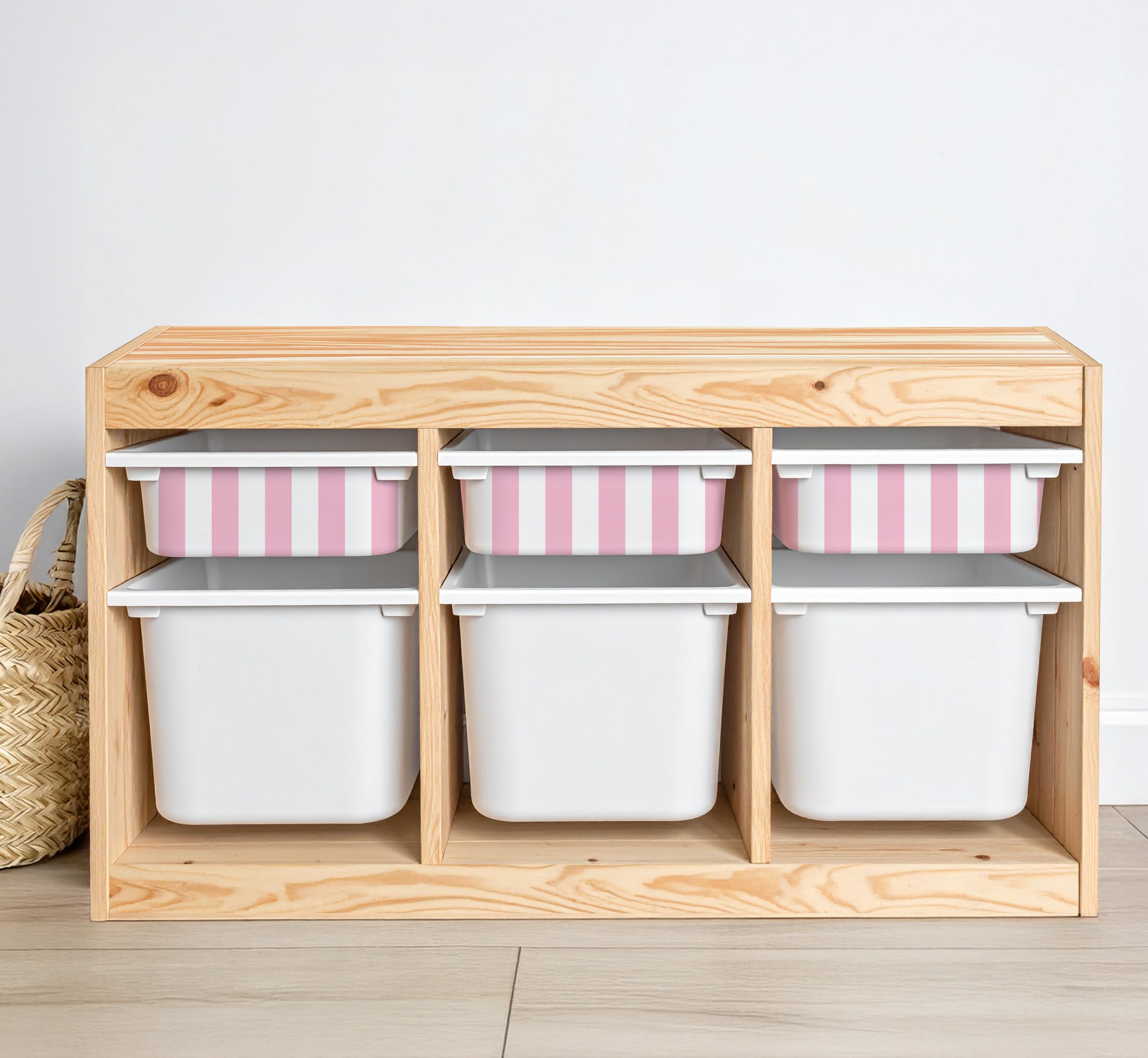 Stripes Vinyl Sticker Compatible with IKEA Trofast Bin Tub Boxes, Baby Pink, Baby Pink, Set with 3X Small Stickers