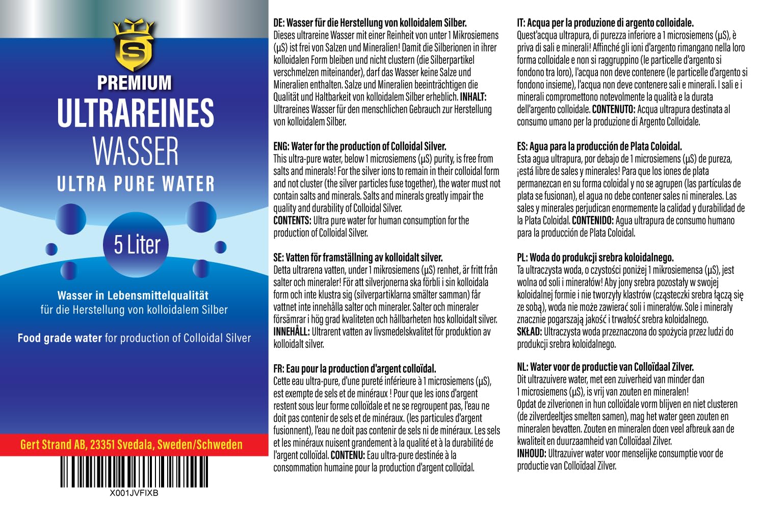 Ultrareines Wasser 5 L | für die Herstellung von kolloidalem Silber | ohne Fremdsubstanzen | hoher Reinheitsgrad von 1 Mikrosiemens | Reinstwasser (Packung mit 2)