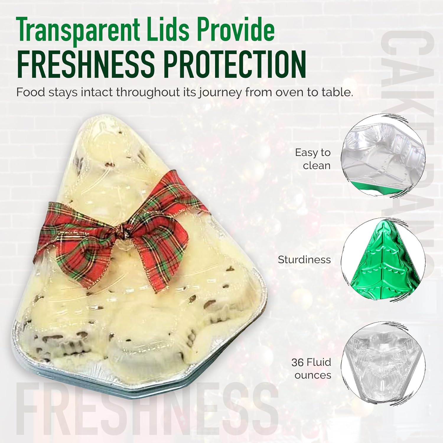KitchenDance Christmas Tree Aluminum Pan with Plastic Dome Lid - Christmas Baking Pans, Christmas Cake Pans, Christmas Tree Cake Pan - Perfect for Holiday Treats, Cookies & Fudge - 340DL