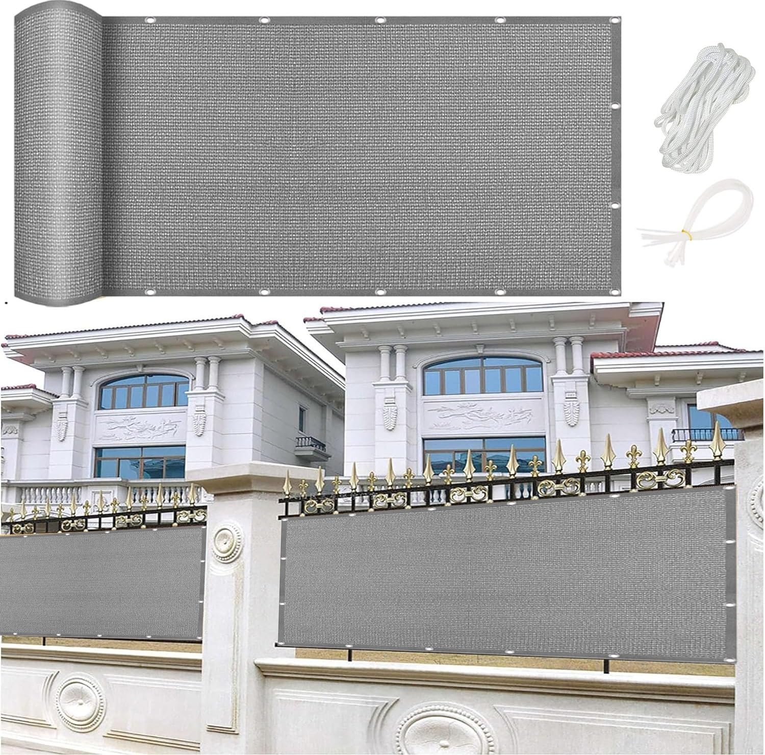 Voile d'ombrage bord droit 380x400 filet protection solaire jardin rectangle gris