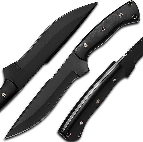 Miniatura 1 de HMC Cuchillo de transporte horizontal, hecho a mano, de acero de alto carbono, cuchillo de caza de ciervos de espiga completa con funda de cuero