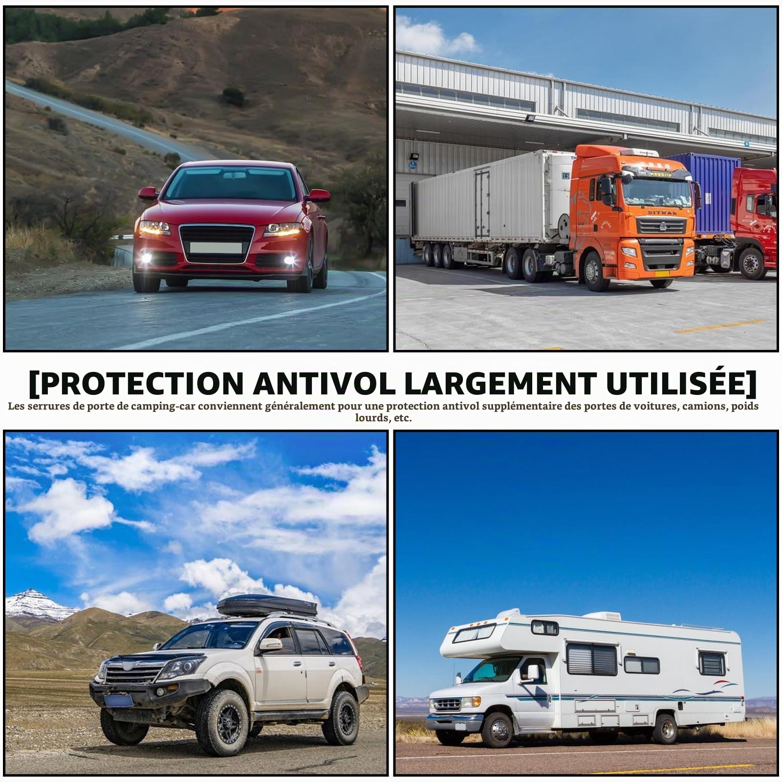 Lot de 2 protections antivol pour camping-car, sécurité de porte coulissante de 60 cm, protection anti-effraction