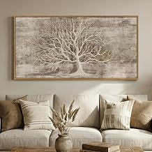 Large Framed Tree of Life Wall Art for Living Room, Rustic Farmhouse Abstract Tree Canvas Painting Print Artwork for Walls, Modern Neutral Forest Picture for Bedroom Office Wall Decor, 60x30 In