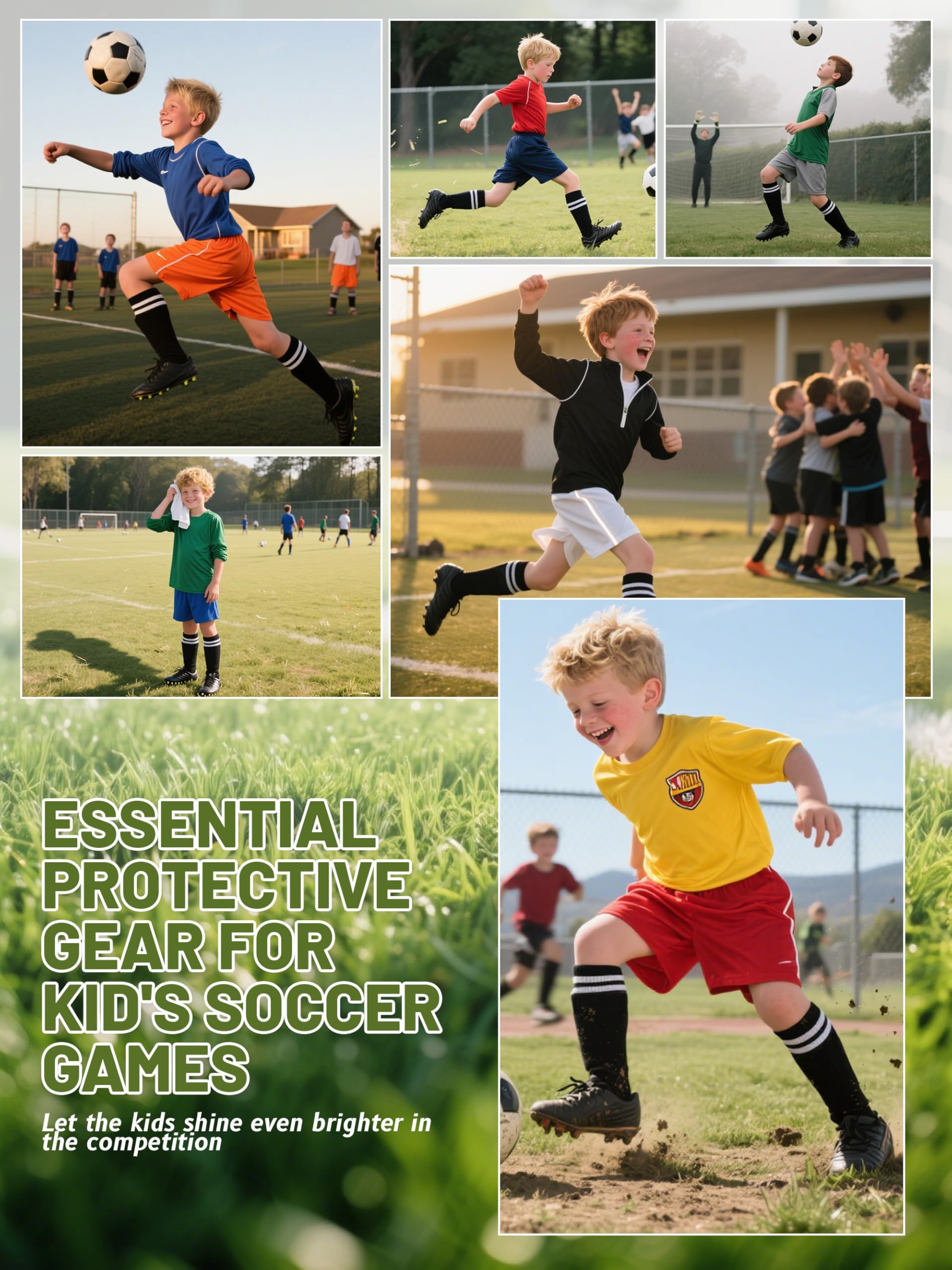 Hryrbay Espinilleras de fútbol para niños con mangas y calcetines para niños de 3 a 16 años, equipo de fútbol ligero de protección, ideal para jugar y entrenar inspirado en la Copa del Mundo