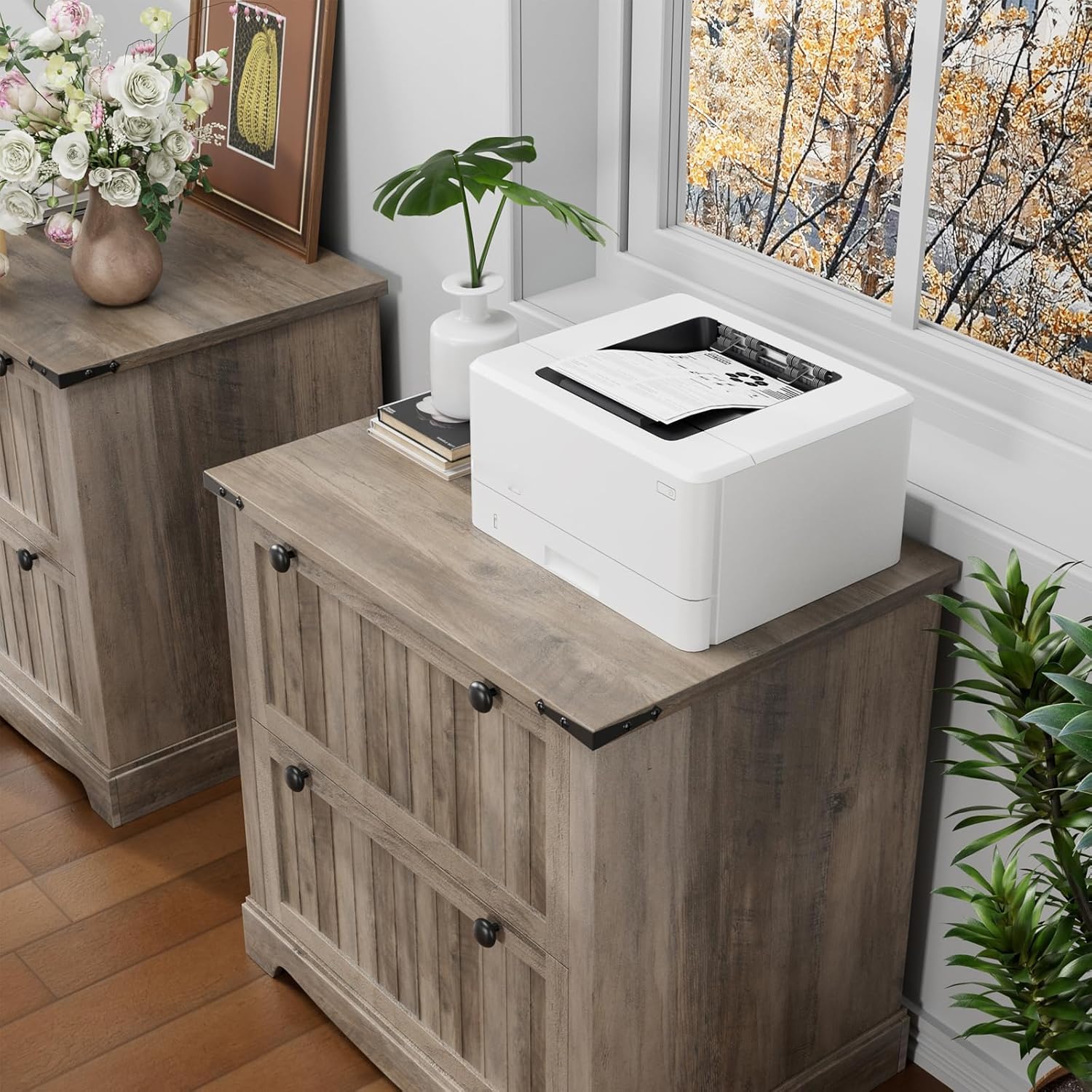 GarveeHome Farmhouse File Cabinets with 2 Drawers,30" File Cabinets with Hanging File Folders for A4/Letter/Legal Size Documents, Rustic Storage Cabinet Storage Printer Stand for Home Office