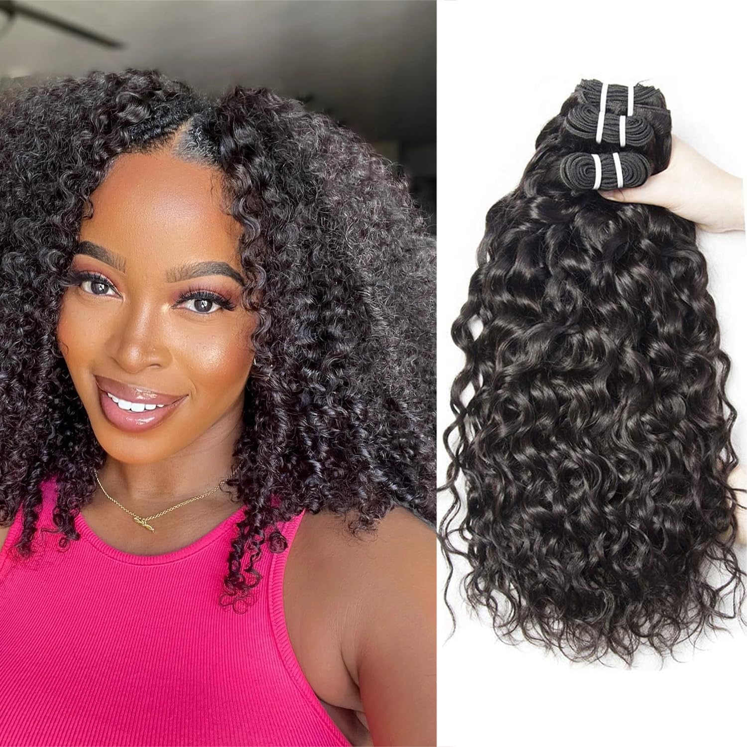 RICHAIR Curly Wave Human Hair Brazilian Curly Bundles, 3 Bundles Kinky Curly Human Hair, 80 Gram/Bundle (Total 240 Gram)