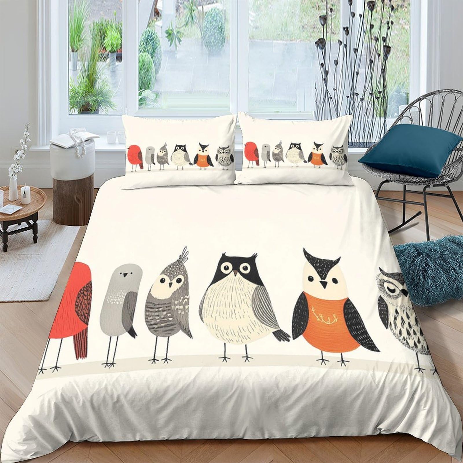 Ctjqhvkz Style-9 3D Printed Cartoon Owl Fitted Sheet Microfiber Soft Animal Bird Mattress Cover Bedroom Decor Anti-Slip Washable Single（135X200cm）