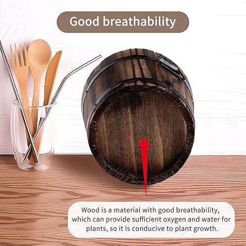 Miniatura 4 de Adnee Paquete de 4 macetas de madera para whisky, 4 tamaños, juego de macetas de jardín de barril de madera  macetas rústicas para plantas de