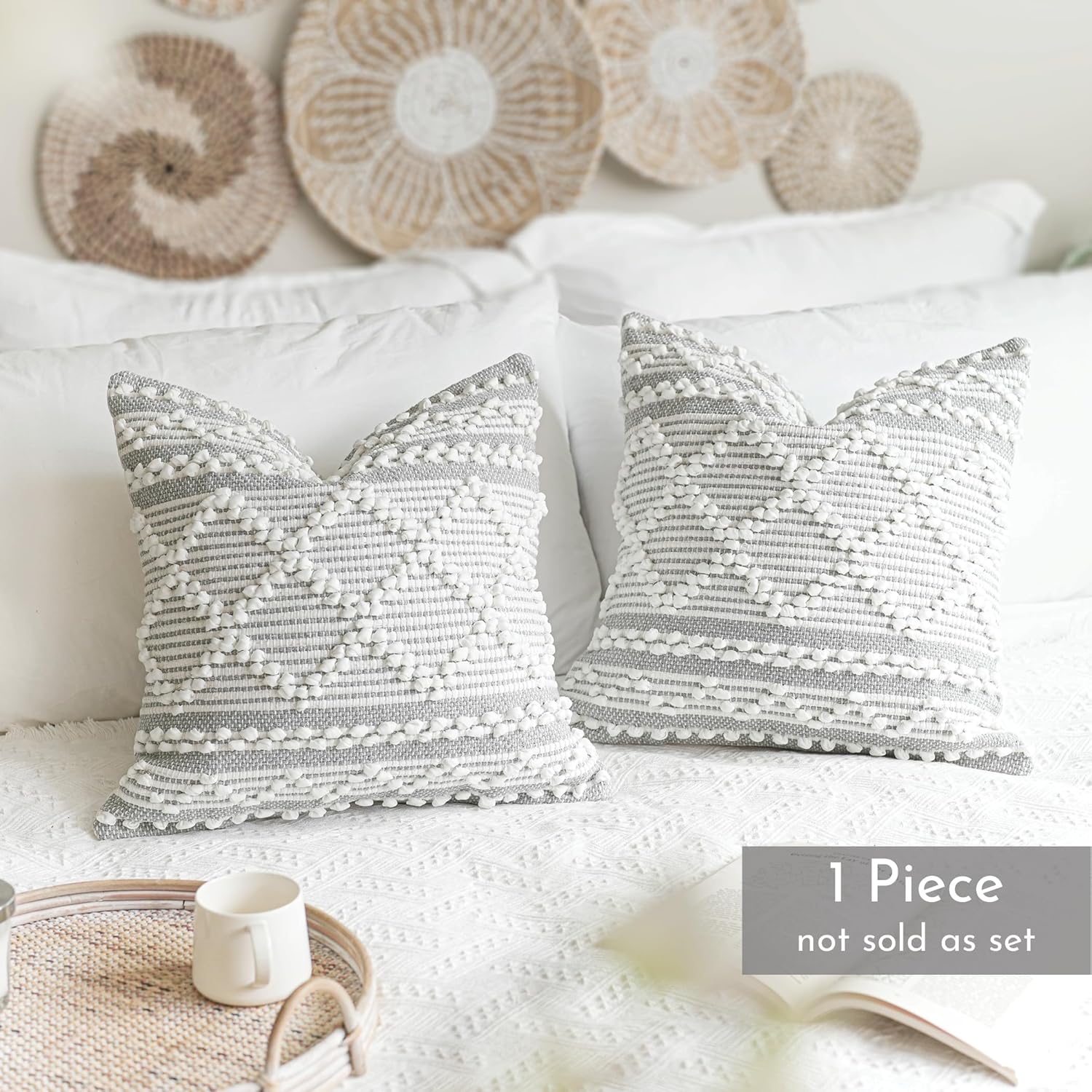 BlissBlush Gray White Decorative Throw Pillow Cover 20X20, Boho Accent Pillow for Couch, Square Modern Farmhouse Pillowcase for Living Room Couch Sofa Cushion Home Décor (Pack of 1) - Image 6