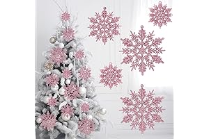 Whaline 36pcs Pink Glitter Christmas Snowflake Ornaments