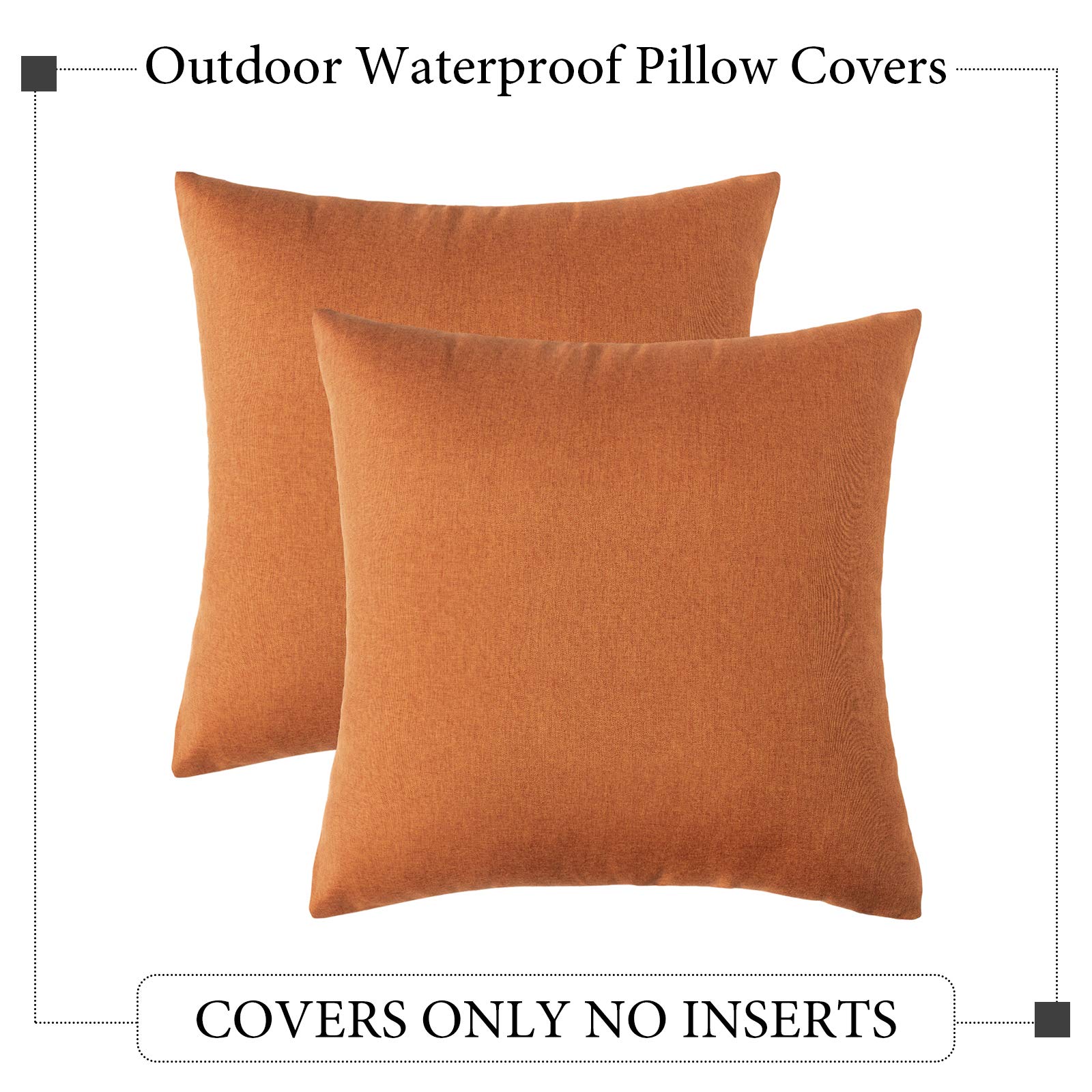 Woaboy Set of 2 Fall Waterproof Throw Pillow Covers Decorative Farmhouse Solid Cushion Cases for Bed Sofa Couch Car Living Room Orange 16x16 inch