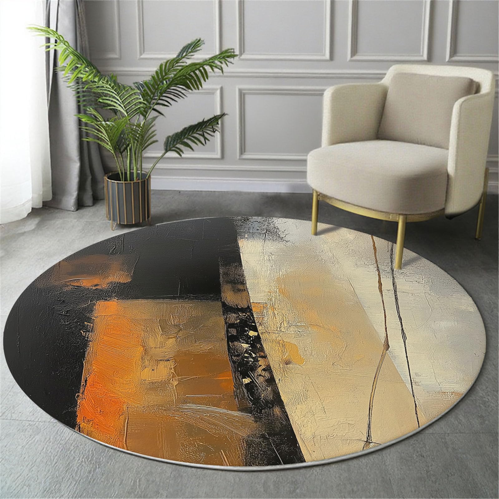 Tapis rond 200cm de haute qualité texture abstraite noire douce