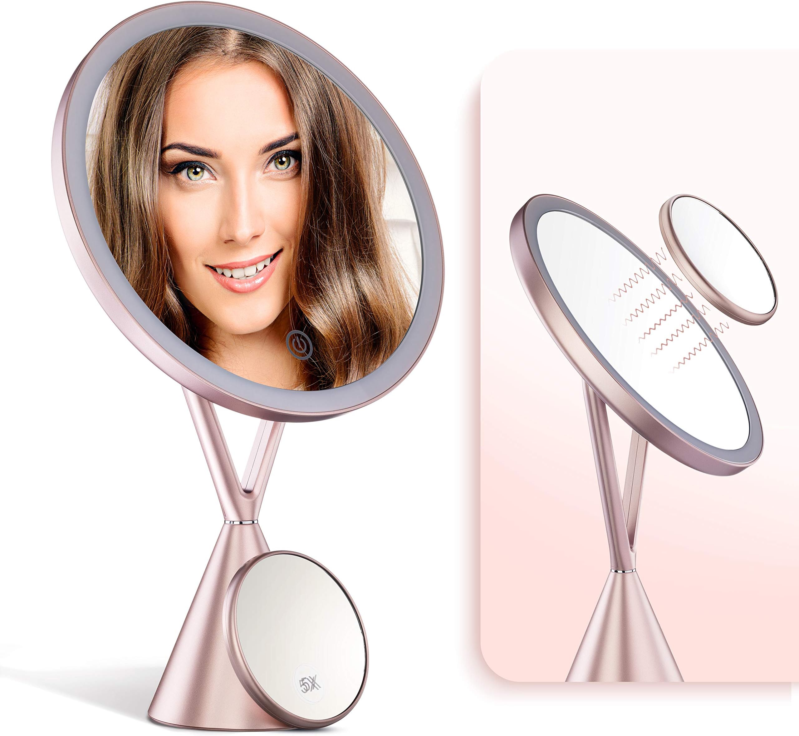 LED Vanity Makeup Mirror,Mirror with Lights, 5xMagnification Lighted Makeup Mirror,3 Color LED Mirror,LED Vanity Mirror,LED Mirror,Women Gift Makeup Mirror