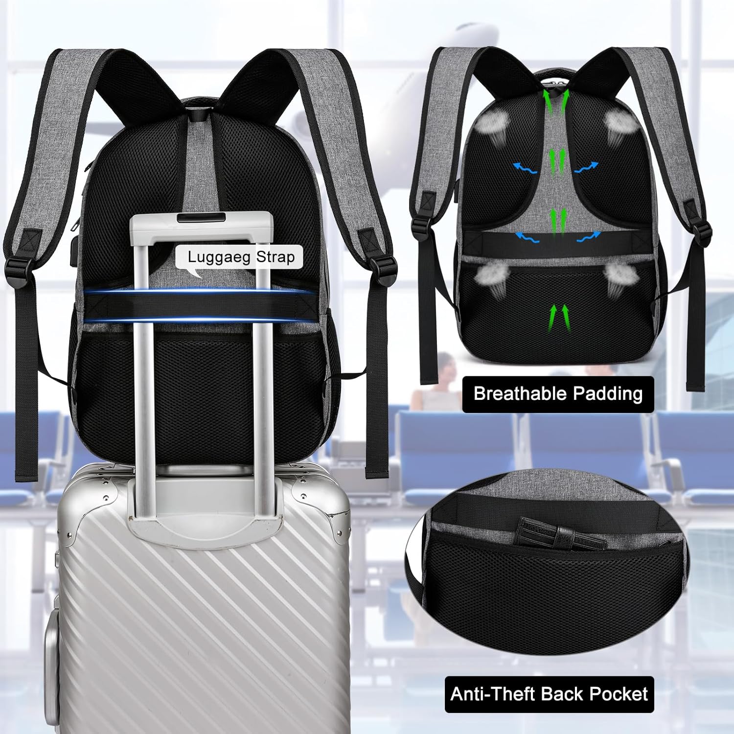 Travel Laptop Backpack for Men and Women, School Backpacks for Teen Boys and Girls, Water Resistant Back Pack Fit 15.6 Inch Laptop with USB Charging Port, Business Anti Theft Sturdy Computer Bag Gift