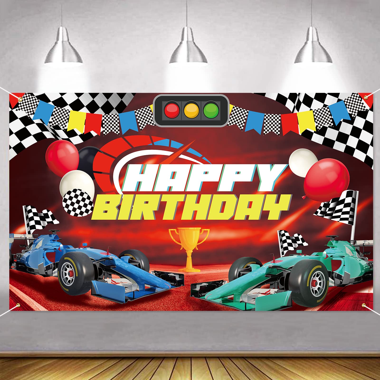 Buy Race Car Happy Birthday Banner,Game on Birthday Party Backdrop