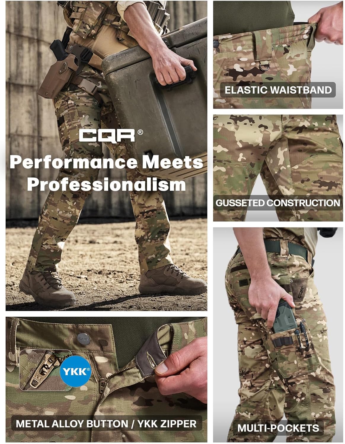 CQR Men's Quick Dry Work Pants, Water Resistant Outdoor Tactical Pants, Lightweight Stretch Cargo Hiking Pants - Image 5