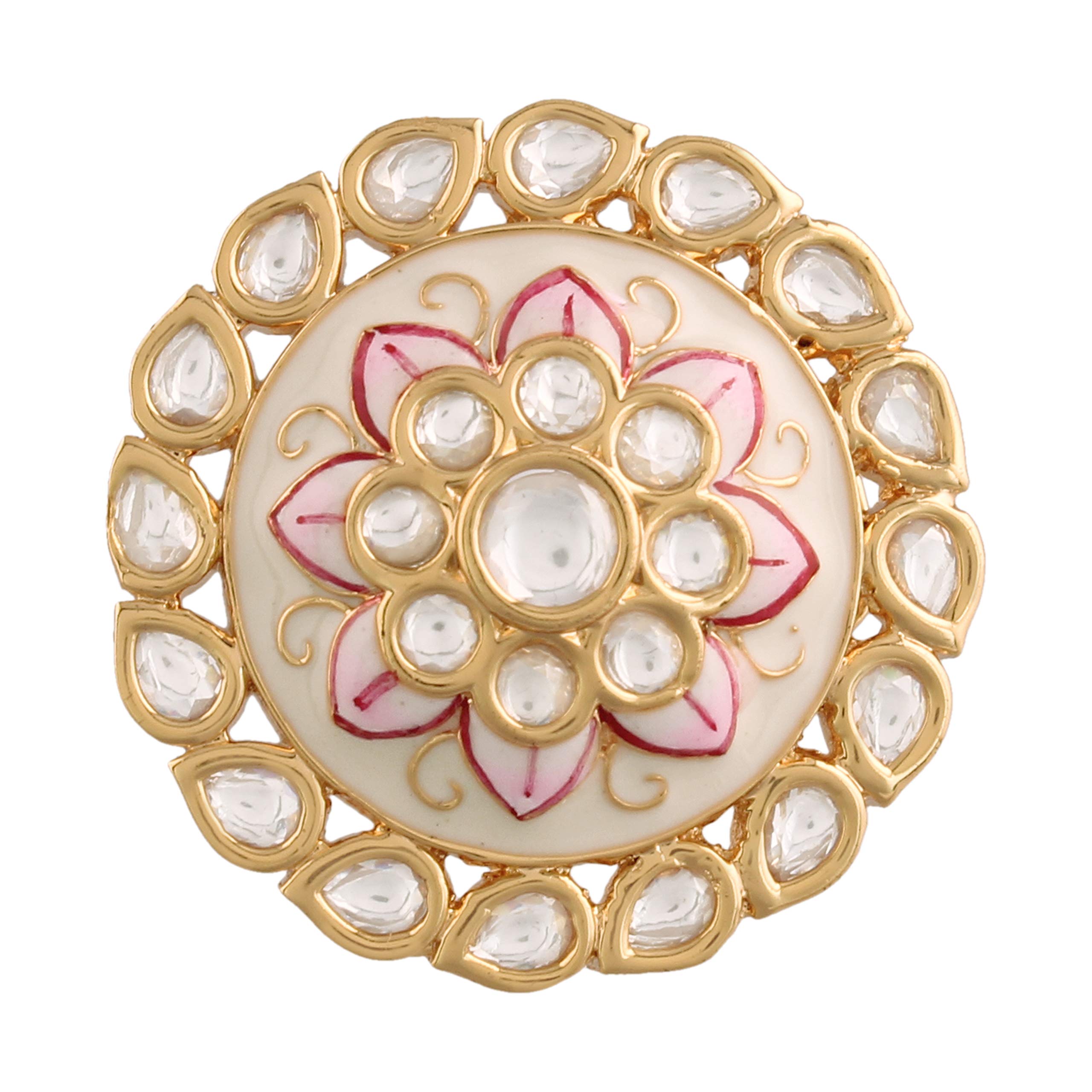 I Jewels 18k Gold Plated Traditional White Enamel/Meena Work Finger Ring Glided With Uncut Polki Kundans For Women/Girls (FL167W) (B08K94TVV8) Amazon Price History, Amazon Price Tracker