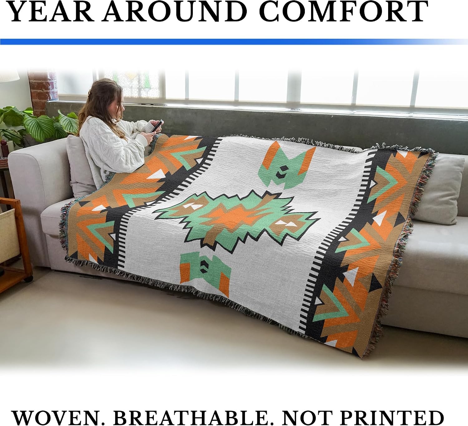 Pure Country Weavers Copper Cactus - Western Tapestry Throw Blanket Woven from Cotton - Made in The USA (72x54)