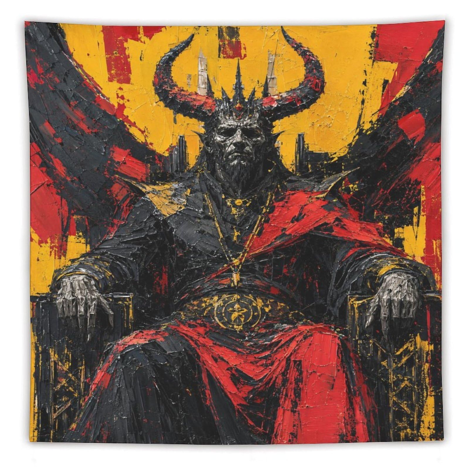W7C8U2X3 Dark Horned King Wall Tapestry, Fantasy Illustration, Office