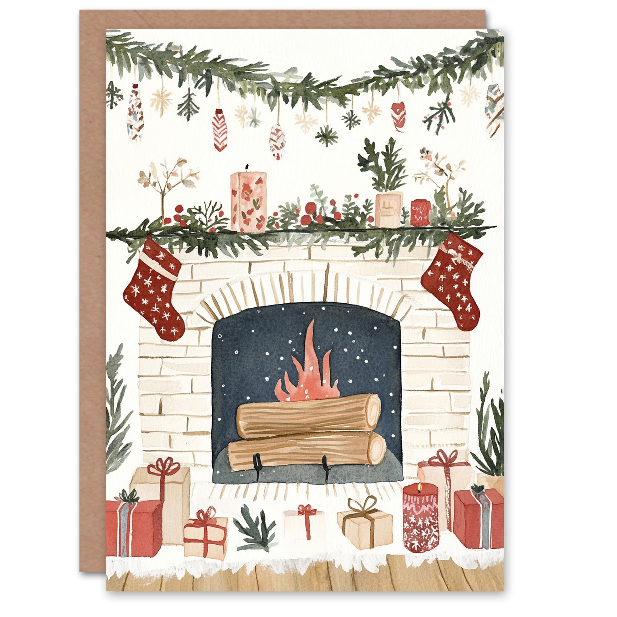 Cosy Fireplace Scene Decorations Presents Xmas Art Blank For All Christmas Card