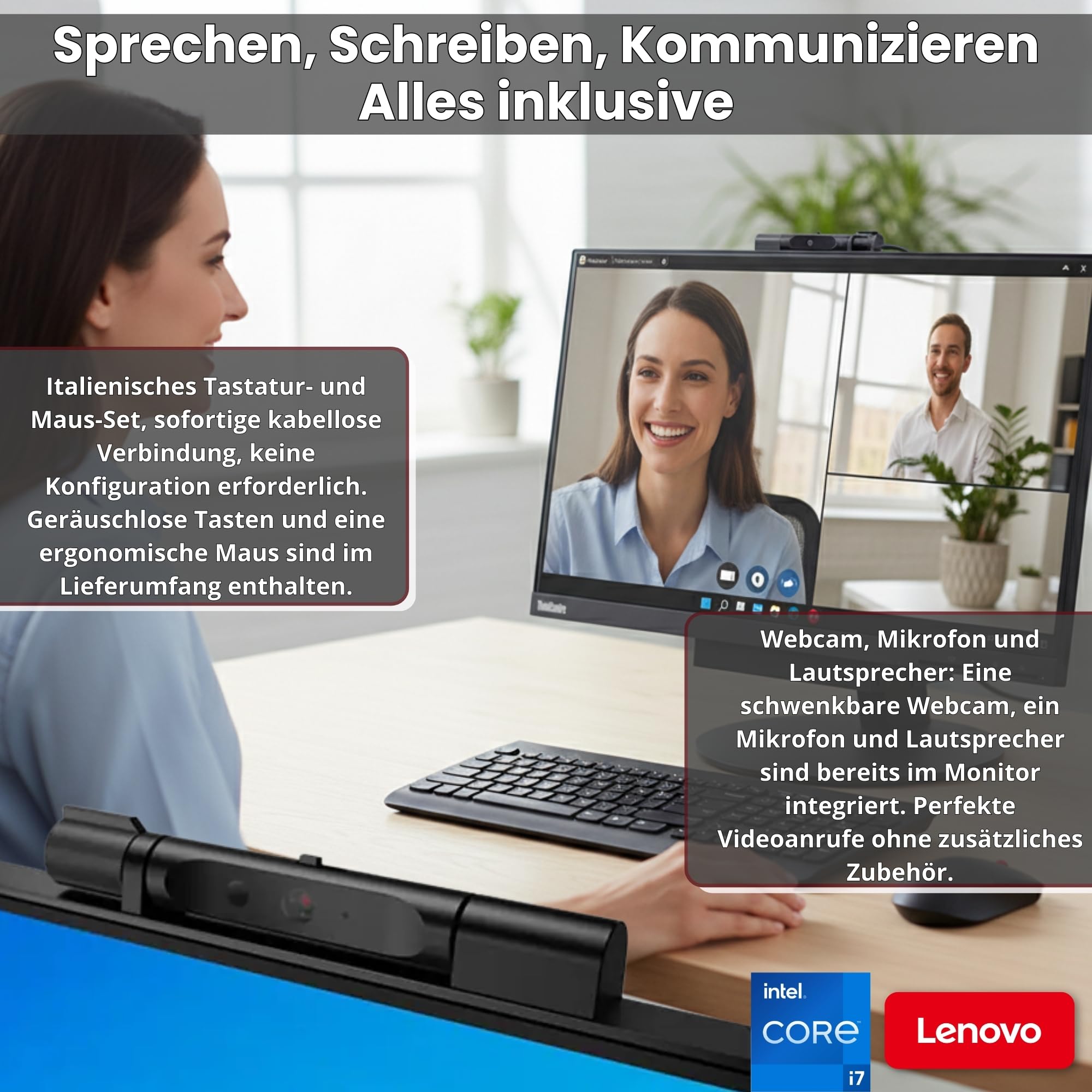 Lenovo All in One ThinkCentre TIO24 24 Zoll Full HD | Intel Core i7 | 16 GB | 512GB SSD | DOKING Station 10 IN 1 Webcam Win 11 Pro 36 Monate Garantie Generalüberholt (Kit Tastatur und Maus Italian)