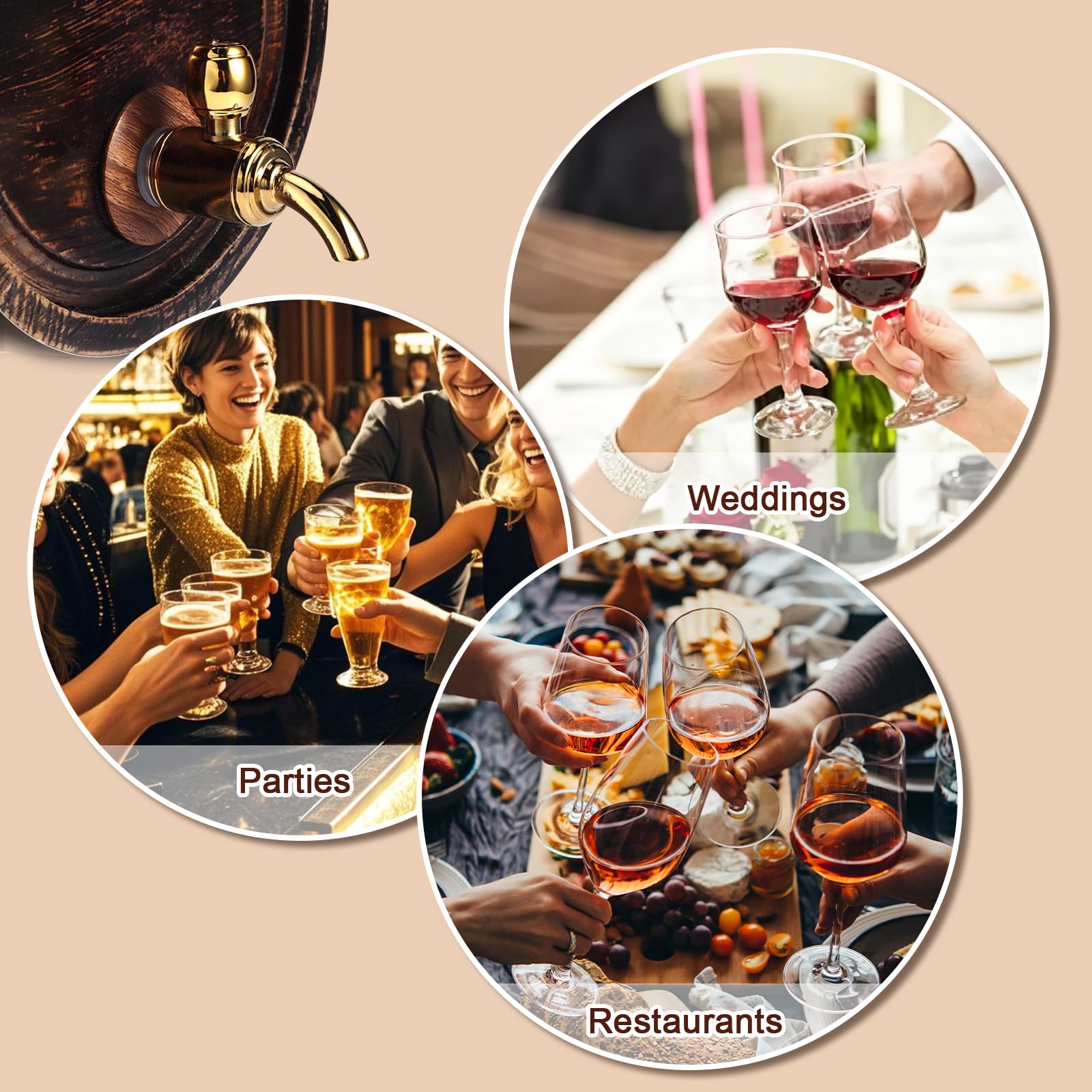 Dispensador de Barril de Whisky de 3 Litros, Barril de Envejecimiento de Roble, Barril de Whisky para el Hogar, Barril, Contenedor Con Grifo Para Brandy, Vino, Cerveza