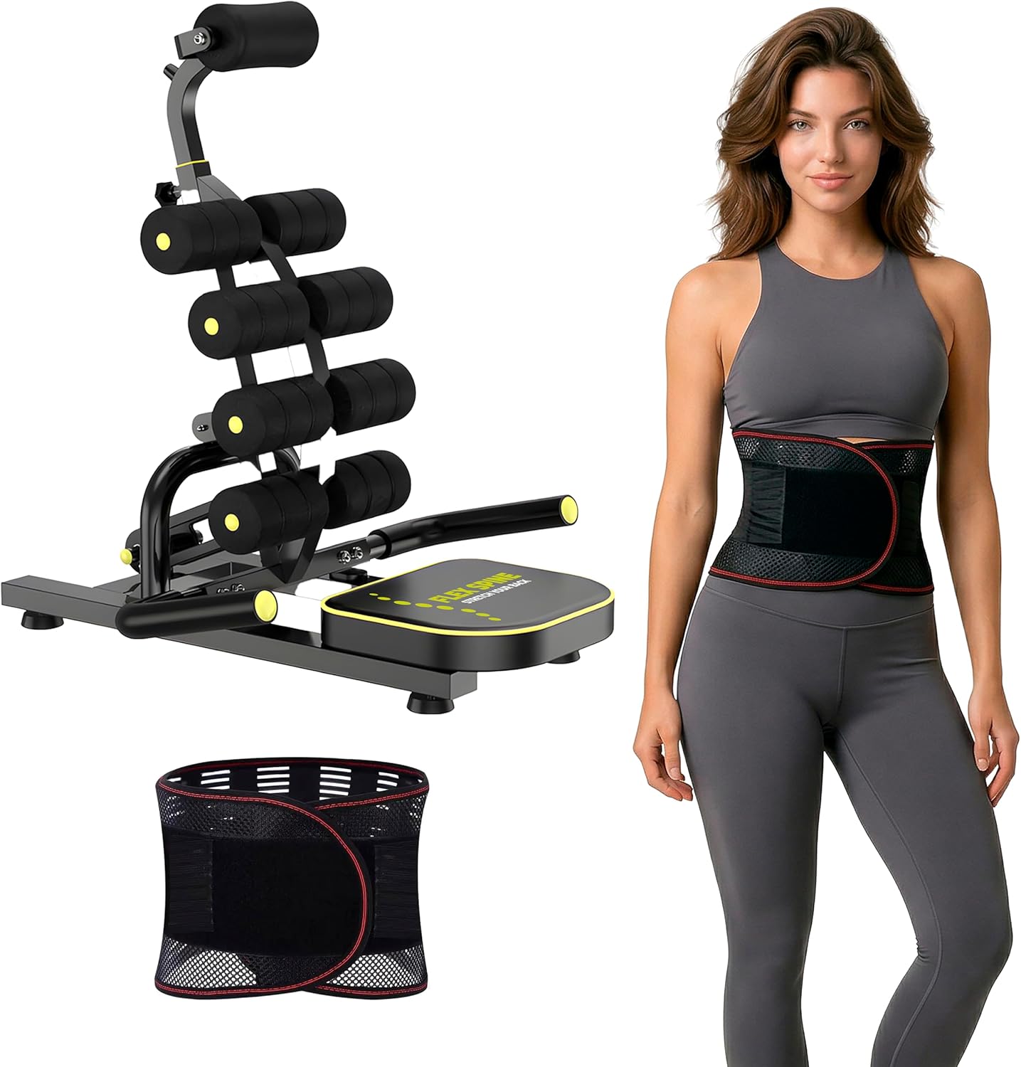 Mini Inversion Table plus Adjustable Breathable Back Support Belt, Portable Inversion Table, Lumbar Decompression Table, Yoga Inversion Stool 330 lbs. Weight Capacity, Compact Foldable Back Stretcher