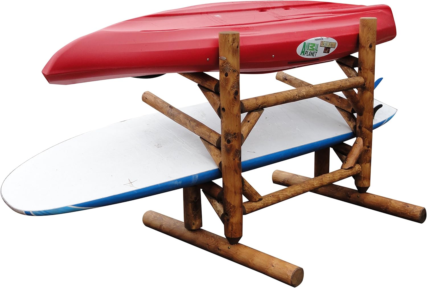 3-Place, One-Sided SUP Log Rack, Paddle Board Holder, Kayak Holder for Outside, Surfboard Stand, Paddle Boat Storage, Freestanding for Kayaks SUP Boards - Canyon Brown