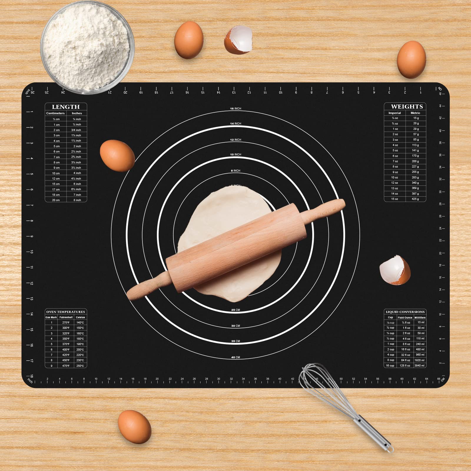 Webake Extra grote siliconen bakmat 70 x 50 cm bakmat met afmetingen fondant rolmat antislip deegmat voor fondant deeg koekjes cake macarons pizza brood, zwart