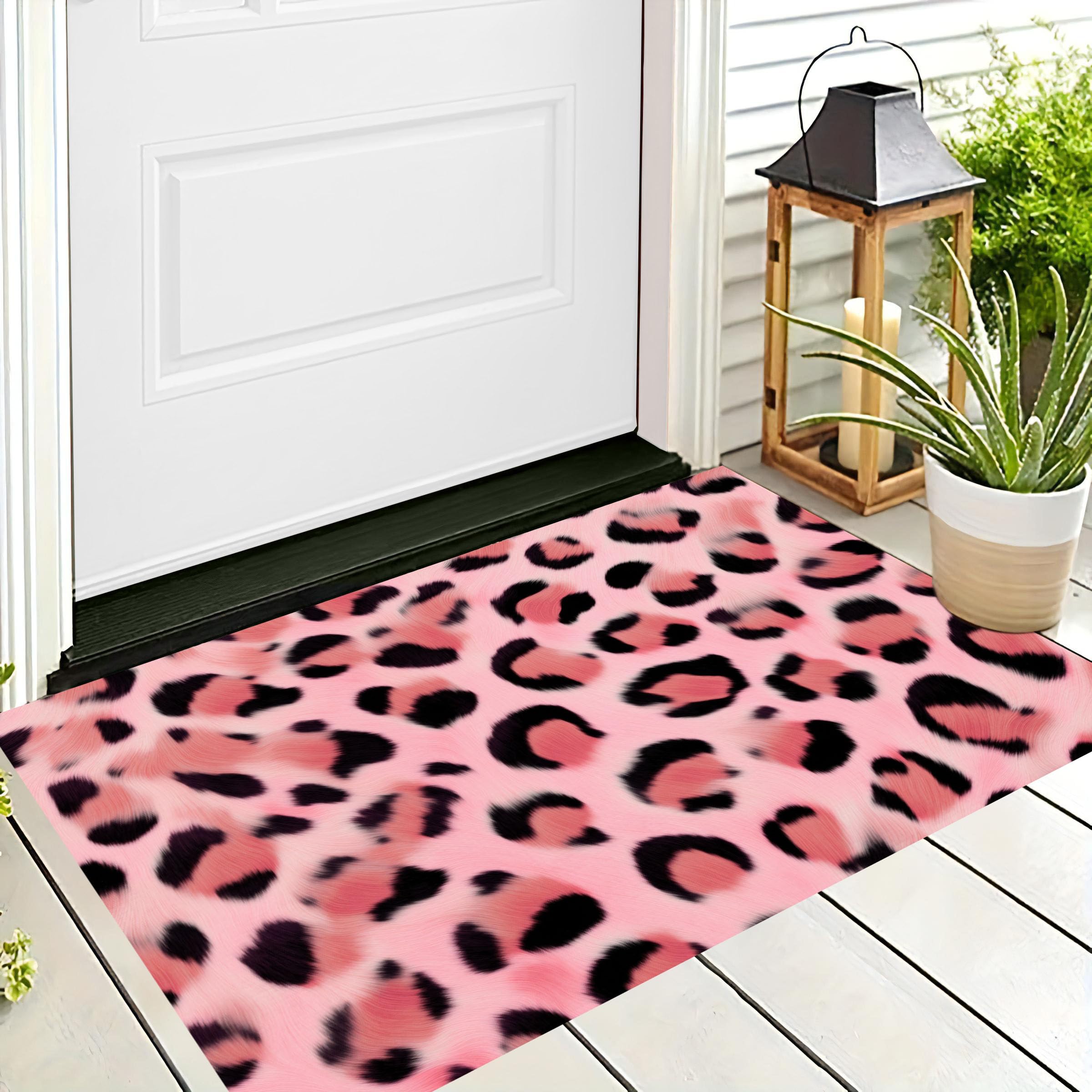 Tapis de sol textures animales réalistes 80x120 cm au design léopard rose