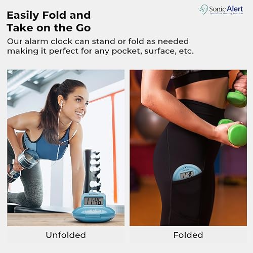 Miniatura 6 de Sonic Alert Reloj despertador digital de viaje, agitador de cama y vibración debajo de la almohada, jade a pilas