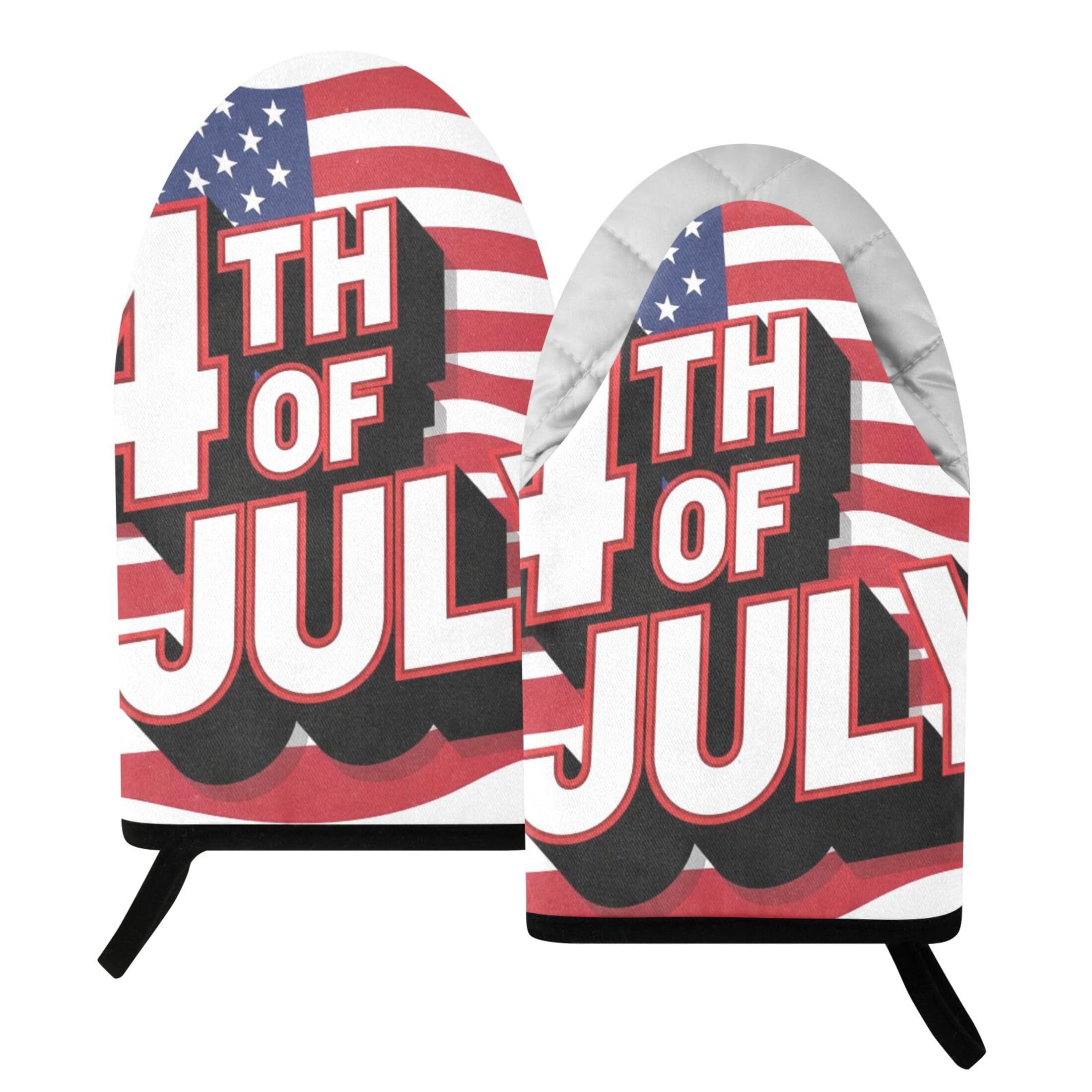 Fuauuyl Oven Mitts Heat Resistant Kitchen Gloves, Independence Day Classic Oven Gloves with Hanging Loop for Baking BBQ Cooking Grilling, 1 Pair, 9.5 in