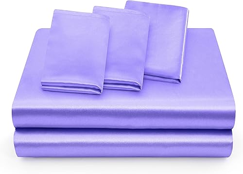 Miniatura 6 de Entisn Juego de sábanas de satén de 7 piezas para camas ajustables, sábanas de satén sedoso lavanda, sábanas ultrasuaves de hotel de lujo, 2 sábanas