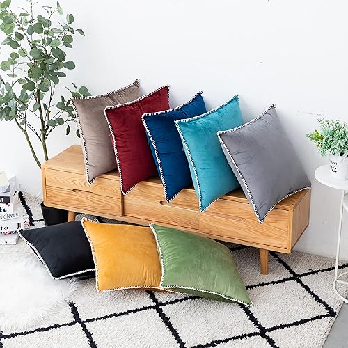 Miniatura 9 de GAWAMAY Fundas de almohada de otoño de 16 x 16 pulgadas, paquete de 2 fundas de almohada decorativas con borde de chenilla, suaves y bohemias,