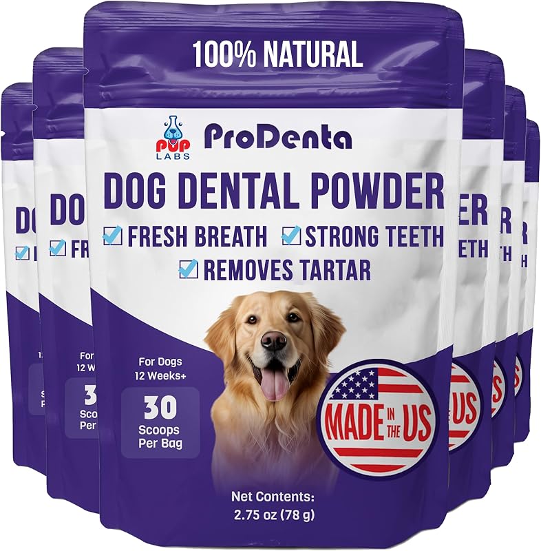 Pup Labs ProDenta Pó para Cuidados Dentais de Cães com Spirulina, Orégano e Hortelã, Pacote com 6 (180 medidas)