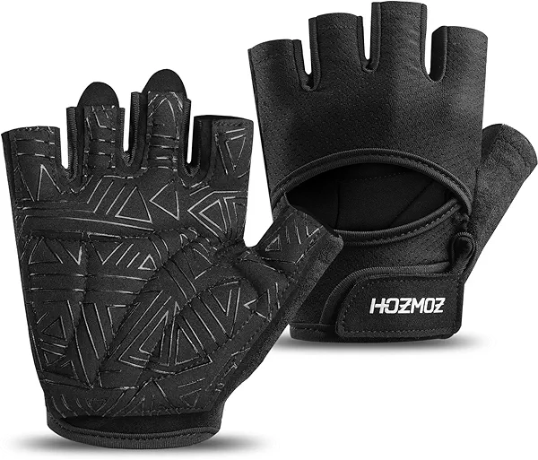 HOZMOZ Ventilated Weight Lifting Gloves, Thick Padded Workout Gym Gloves with Full Palm Protection & Grip & Shock Absorption for Women & Men's Fitness Exercise Training