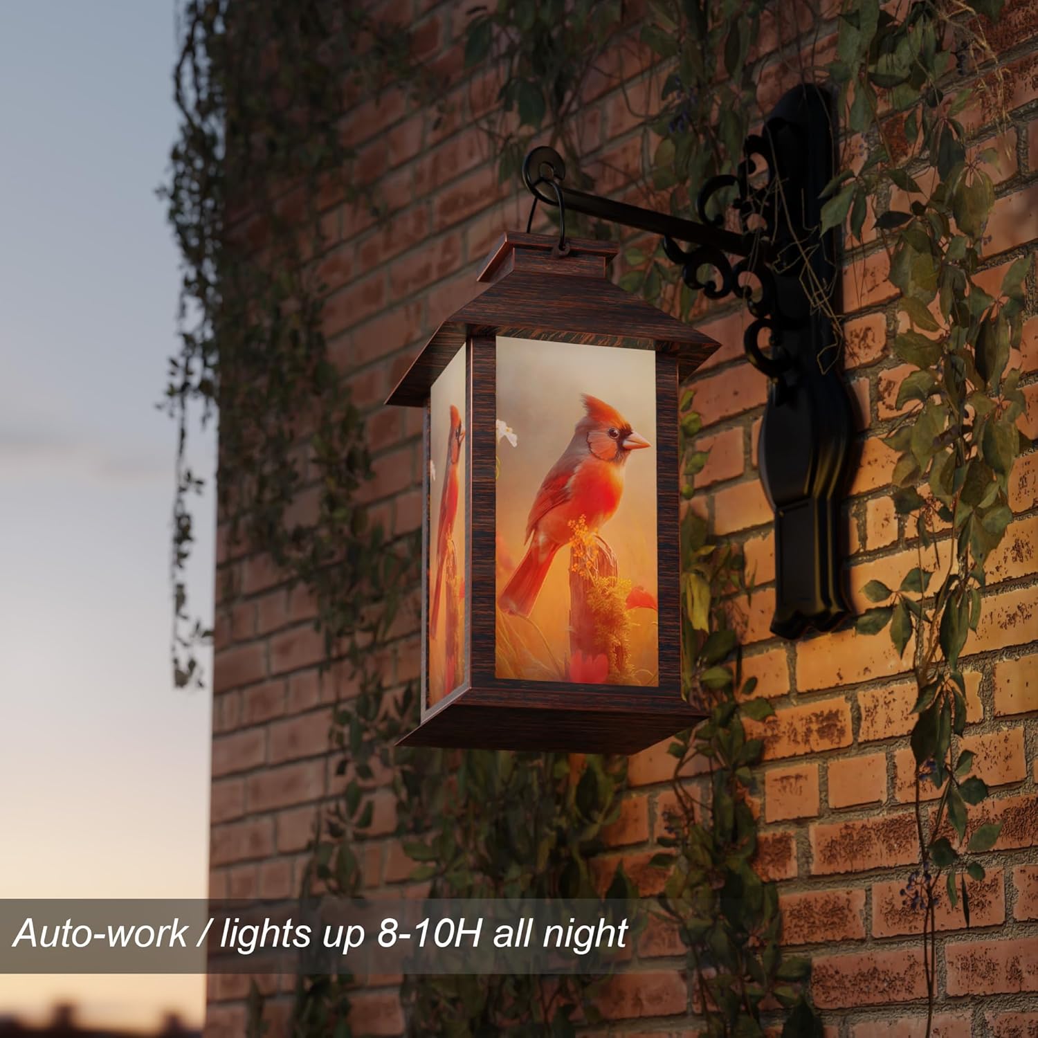 Solar Lanterns Outdoor Waterproof, Cardinal Solar Lights with LED Flickering Flameless Candle, 13'' Cardinal Gifts for Women Grandmas, Red Bird Lanterns Decor for Home Garden Patio Porch, 1 Pack